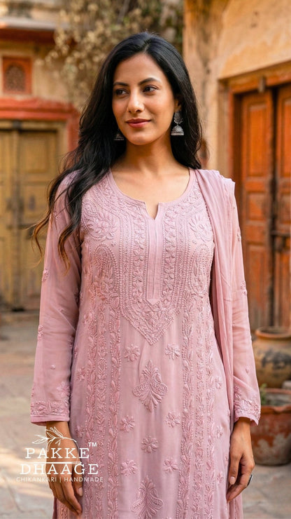 Nazakat Pure Viscose Georgette Kurtas & Sets Sandstone Pink