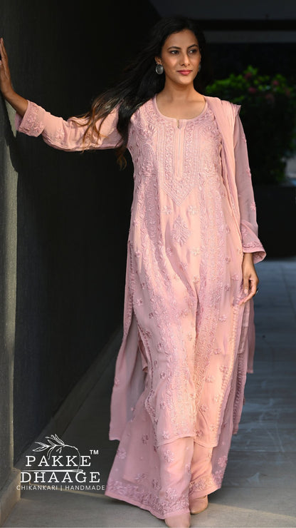 Nazakat Pure Viscose Georgette Kurtas & Sets Sandstone Pink