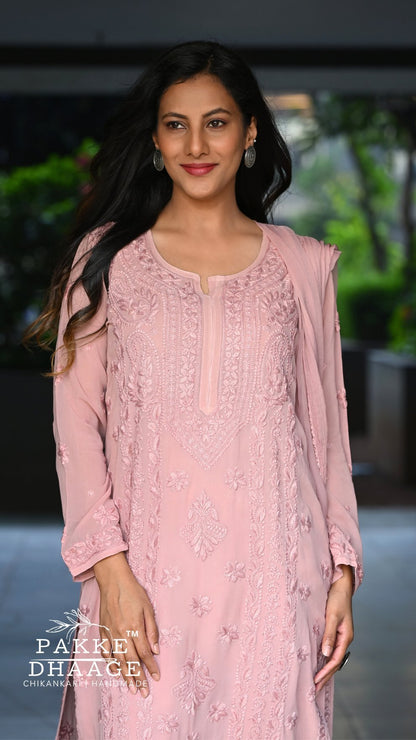 Nazakat Pure Viscose Georgette Kurtas & Sets Sandstone Pink