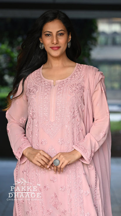 Nazakat Pure Viscose Georgette Kurtas & Sets Sandstone Pink