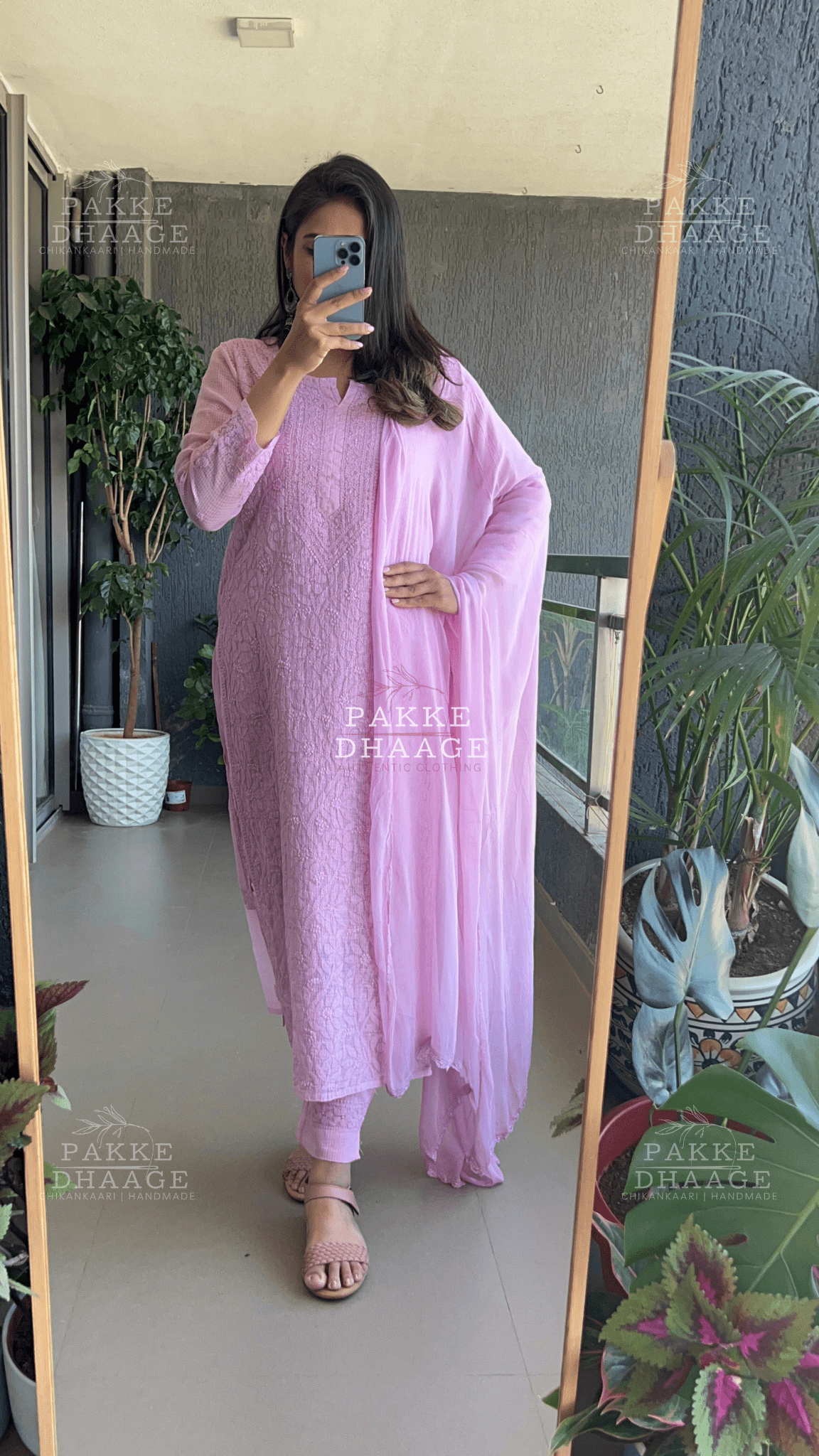 Nazia Pure Kota Doria Chikankari Kurta and Kurta Sets - Mauve Mist