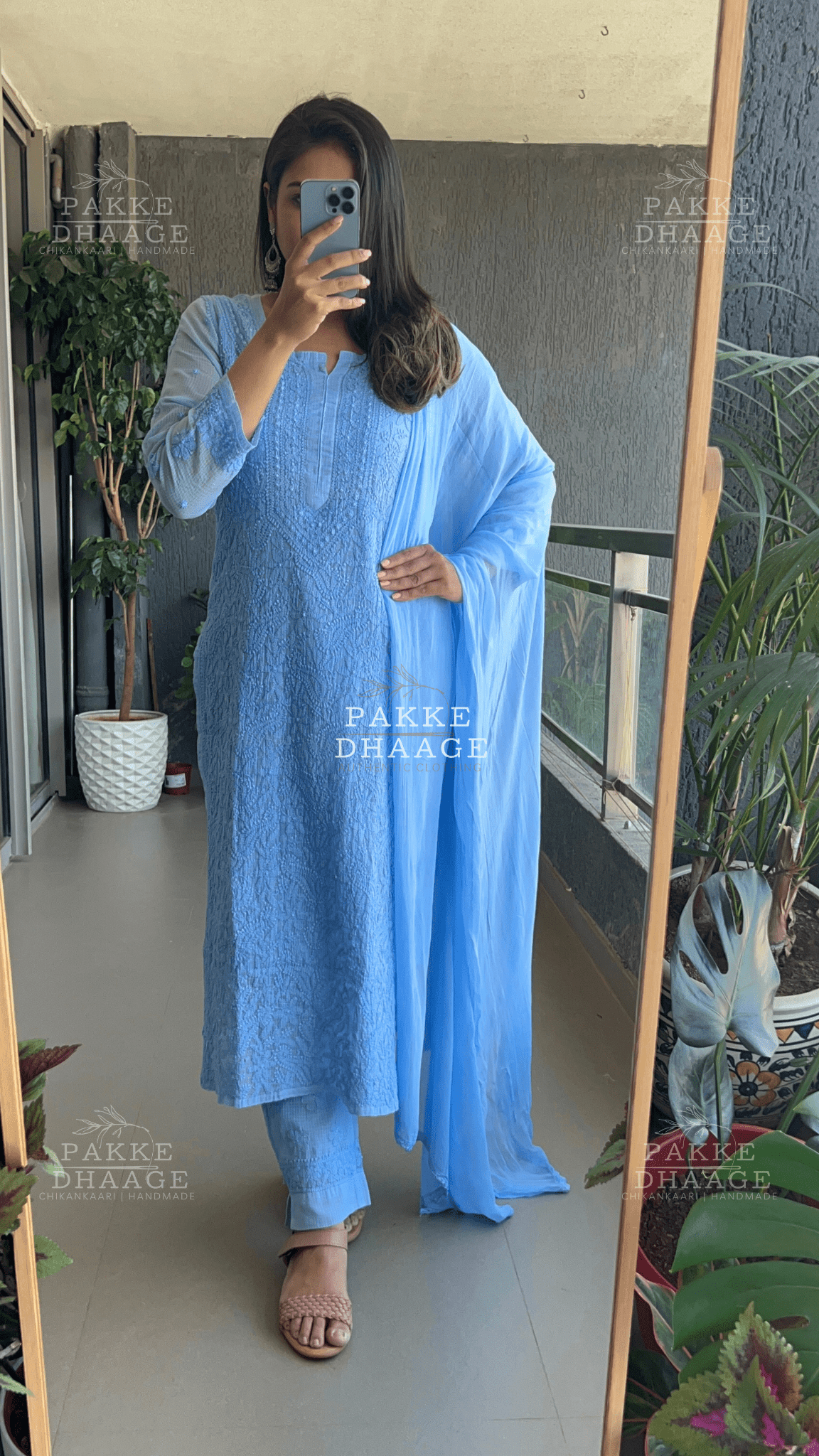 Nazia Pure Kota Doria Chikankari Kurta and Kurta Sets - Powder Blue