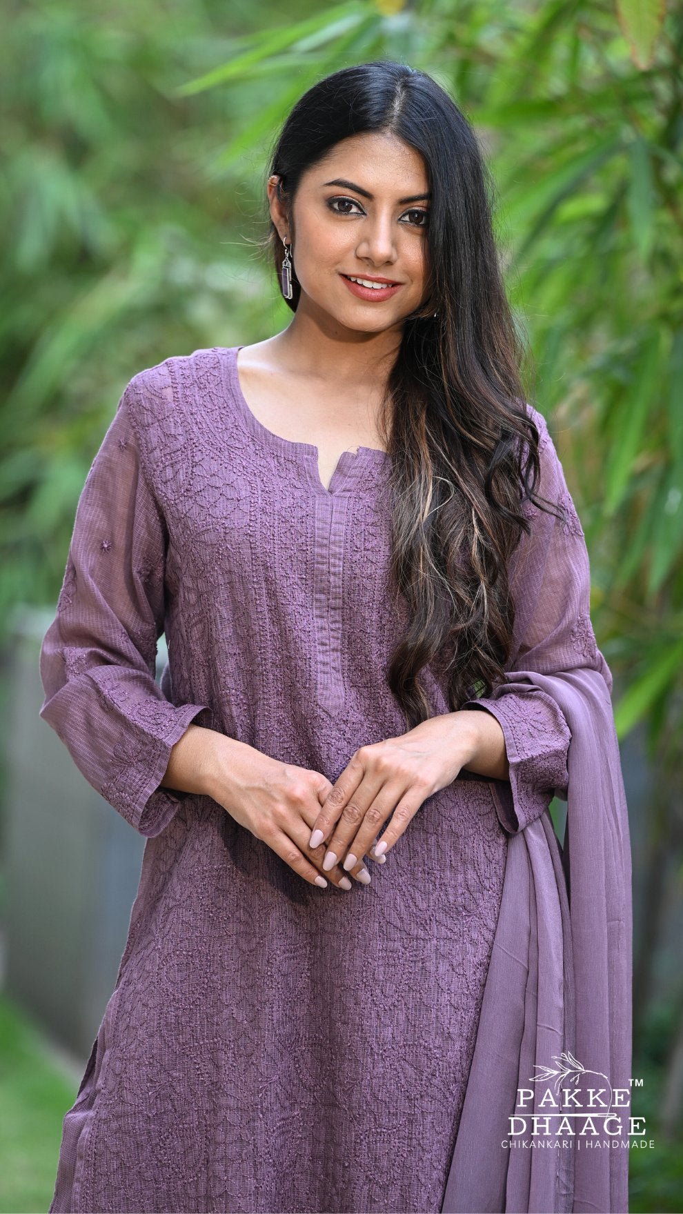 Nazia Pure Kota Doria Chikankari Kurta and Kurta Sets - Ripe Fig