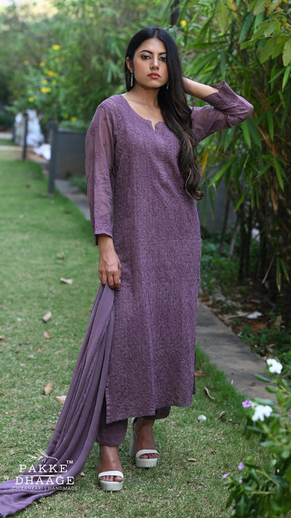 Nazia Pure Kota Doria Chikankari Kurta and Kurta Sets - Ripe Fig