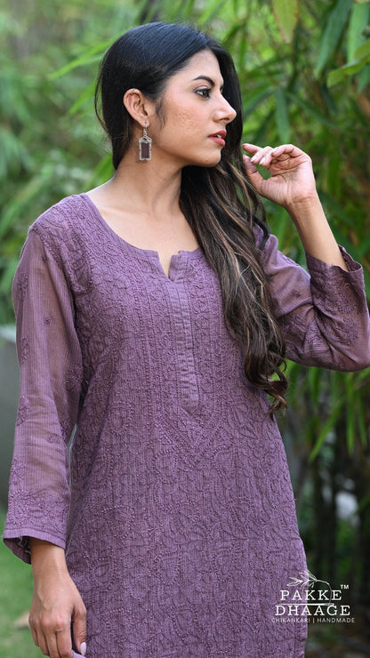 Nazia Pure Kota Doria Chikankari Kurta and Kurta Sets - Ripe Fig