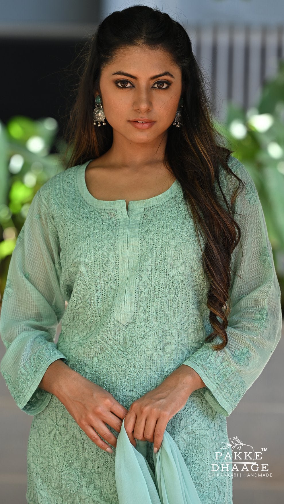 Nazia Pure Kota Doria Chikankari Kurta and Kurta Sets - Sage Green