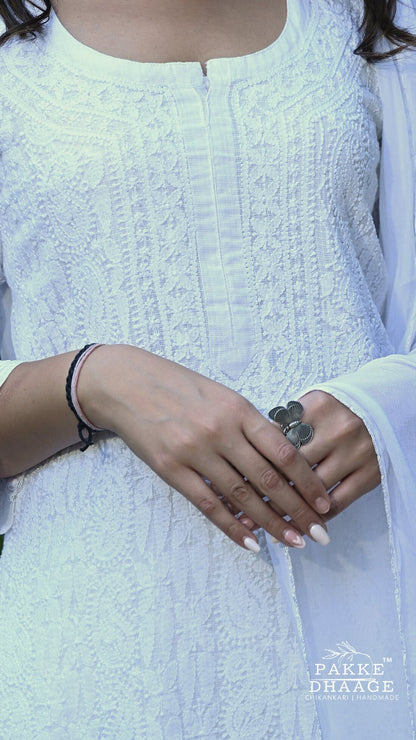 Nazia Pure Kota Doria Chikankari Kurta and Kurta Sets - Stunning White