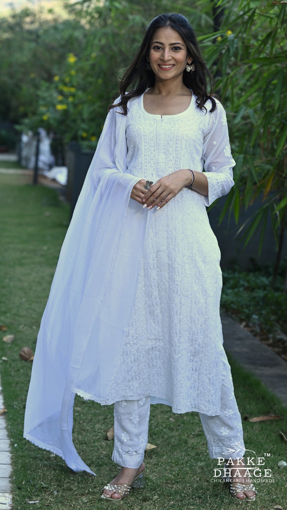 Nazia Pure Kota Doria Chikankari Kurta and Kurta Sets - Stunning White