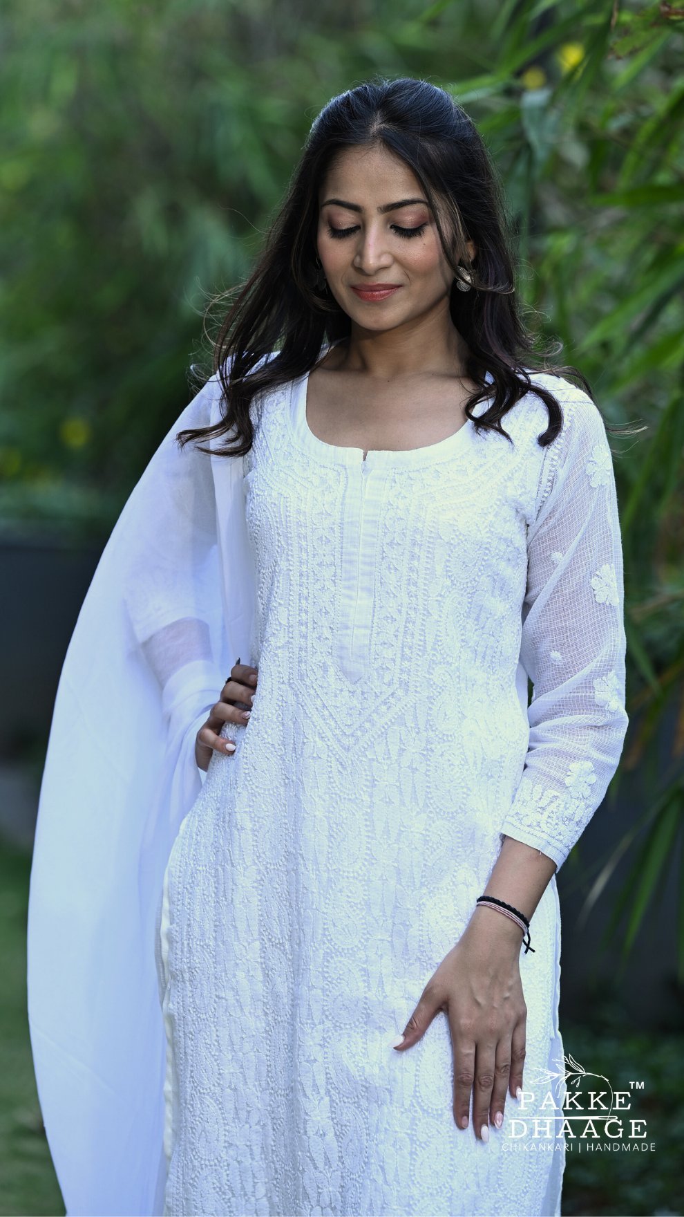 Nazia Pure Kota Doria Chikankari Kurta and Kurta Sets - Stunning White