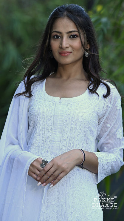 Nazia Pure Kota Doria Chikankari Kurta and Kurta Sets - Stunning White