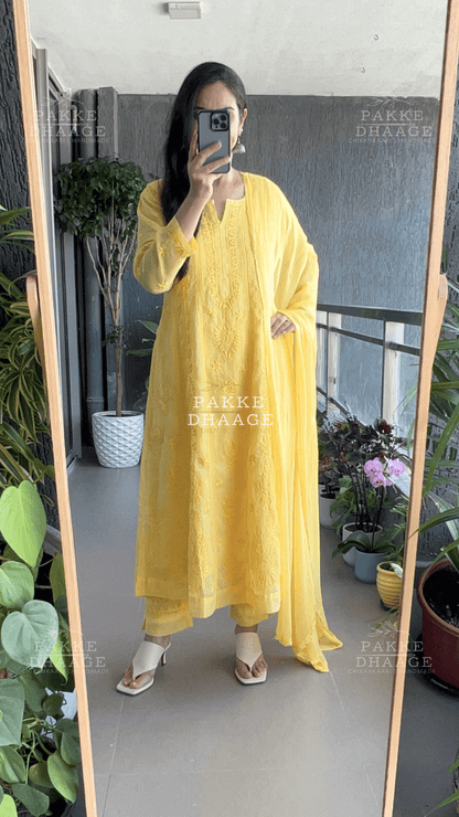 Nazm Pure Kota Doria Anarkali - Buttercup Yellow