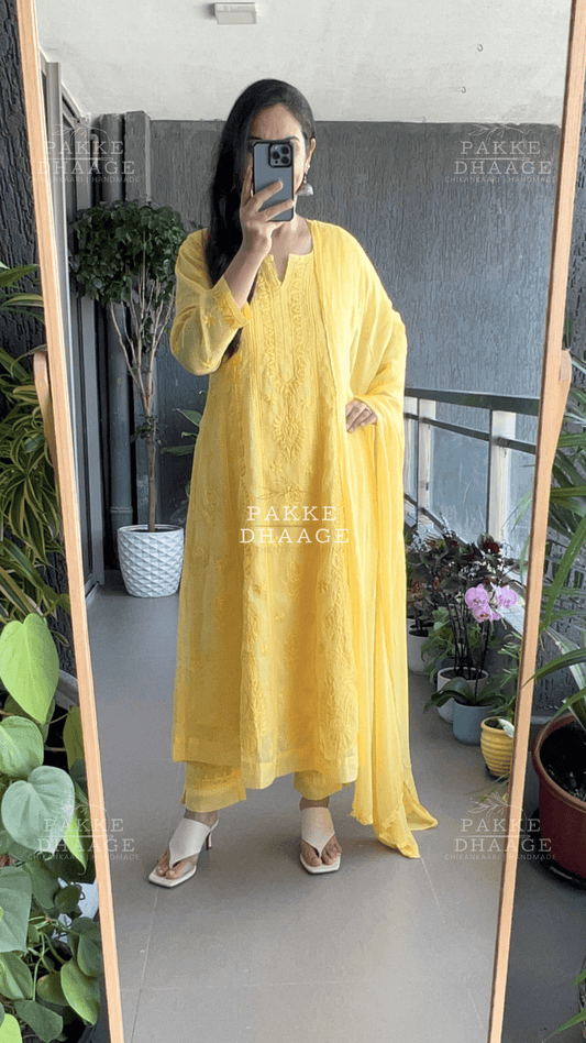 Nazm Pure Kota Doria Anarkali - Buttercup Yellow