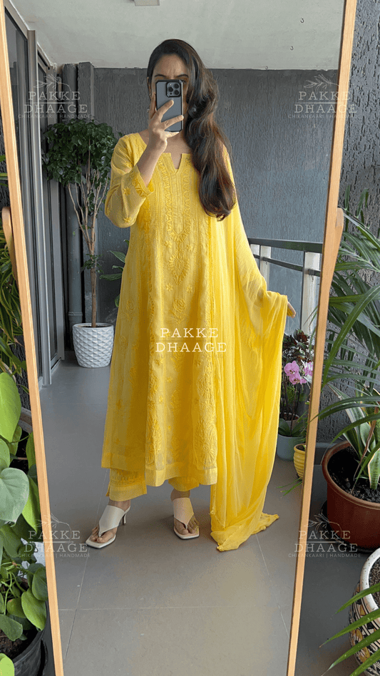 Nazm Pure Kota Doria Anarkali - Buttercup Yellow