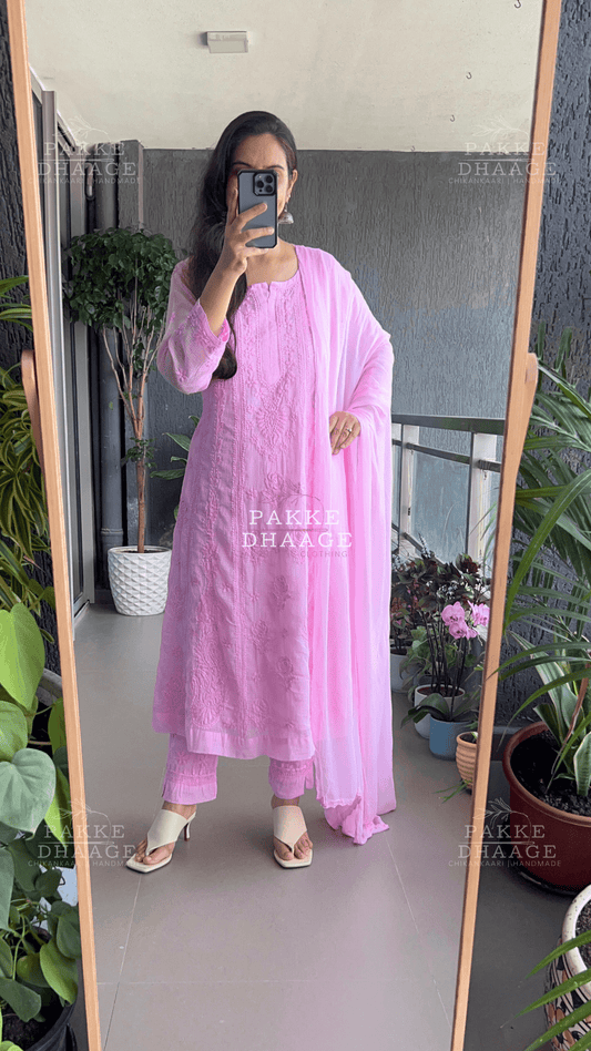 Nazm Pure Kota Doria Anarkali - Cherry Blossom Pink