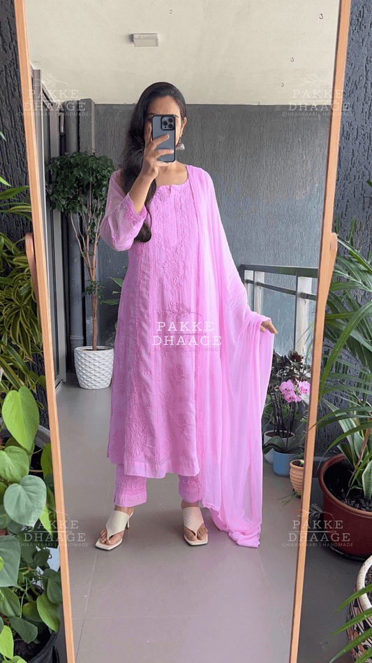 Nazm Pure Kota Doria Anarkali - Cherry Blossom Pink