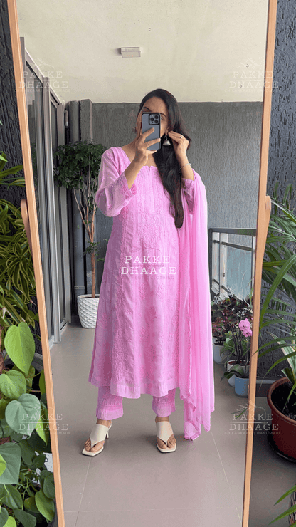Nazm Pure Kota Doria Anarkali - Cherry Blossom Pink