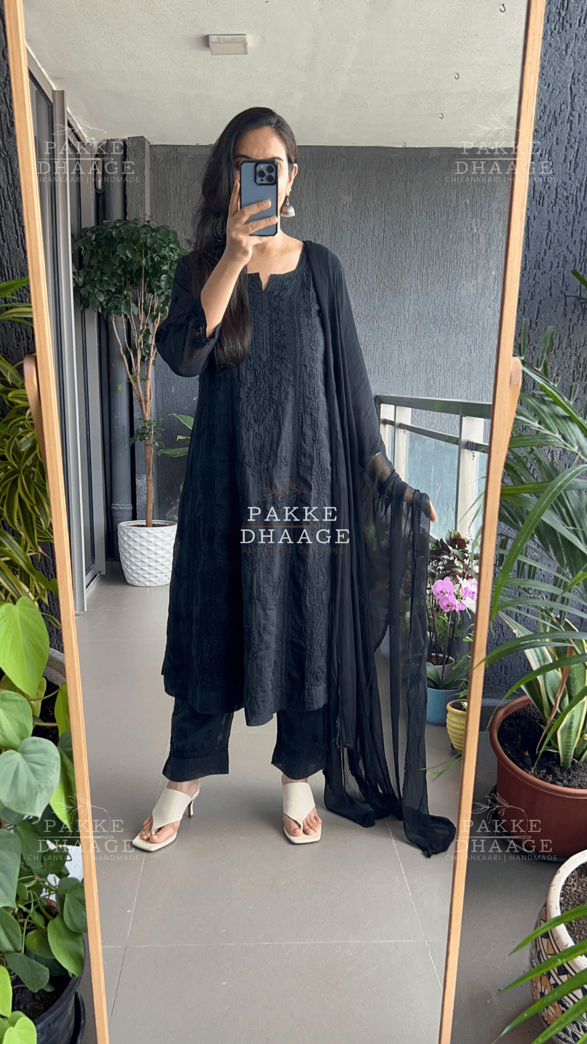 Nazm Pure Kota Doria Anarkali - Classic Black