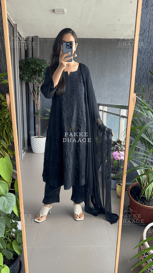 Nazm Pure Kota Doria Anarkali - Classic Black