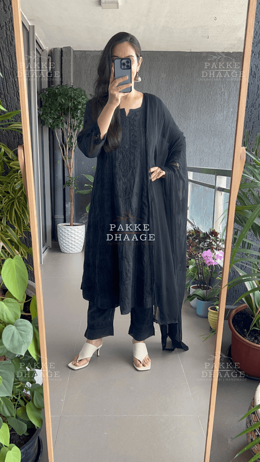 Nazm Pure Kota Doria Anarkali - Classic Black