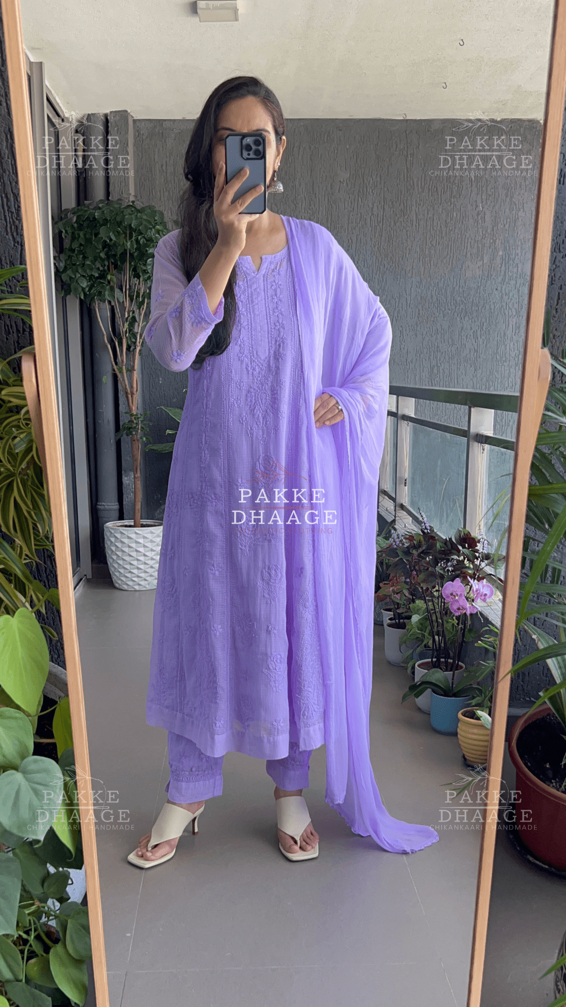 Nazm Pure Kota Doria Anarkali - Lavender