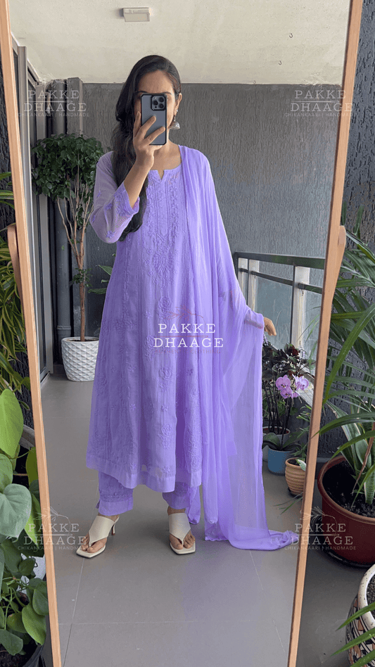 Nazm Pure Kota Doria Anarkali - Lavender