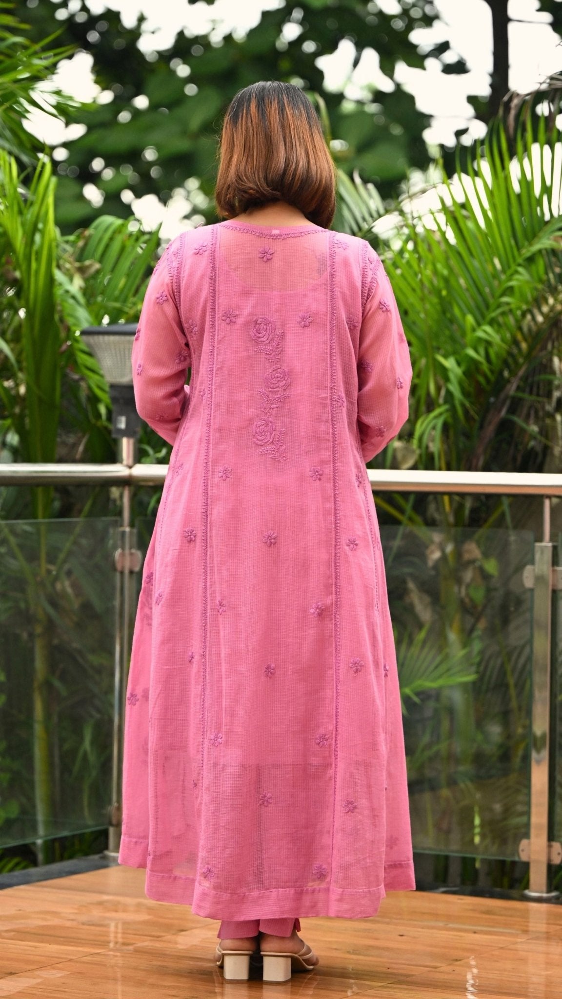 Nazm Pure Kota Doria Anarkali - Onion Pink