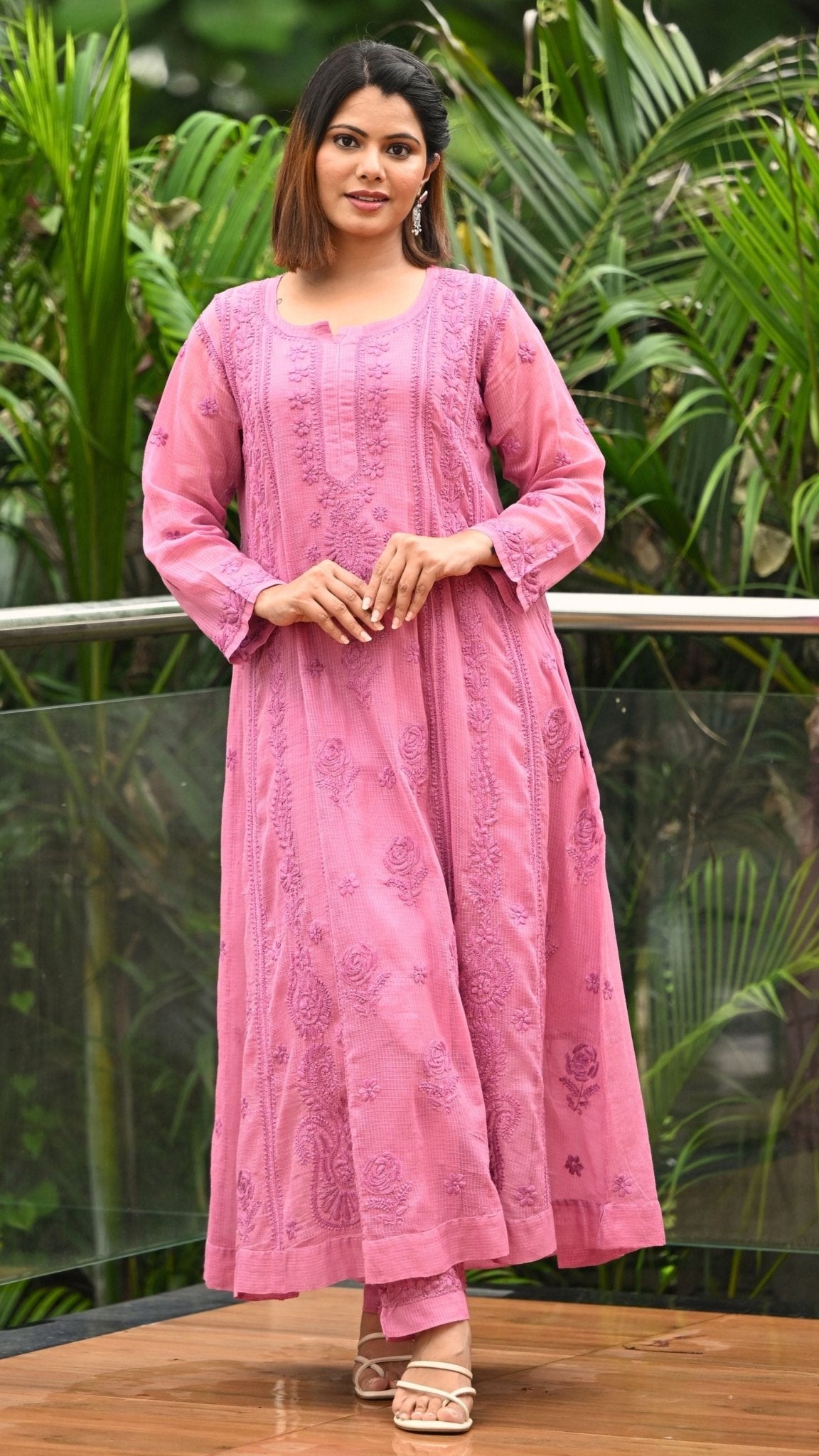 Nazm Pure Kota Doria Anarkali - Onion Pink