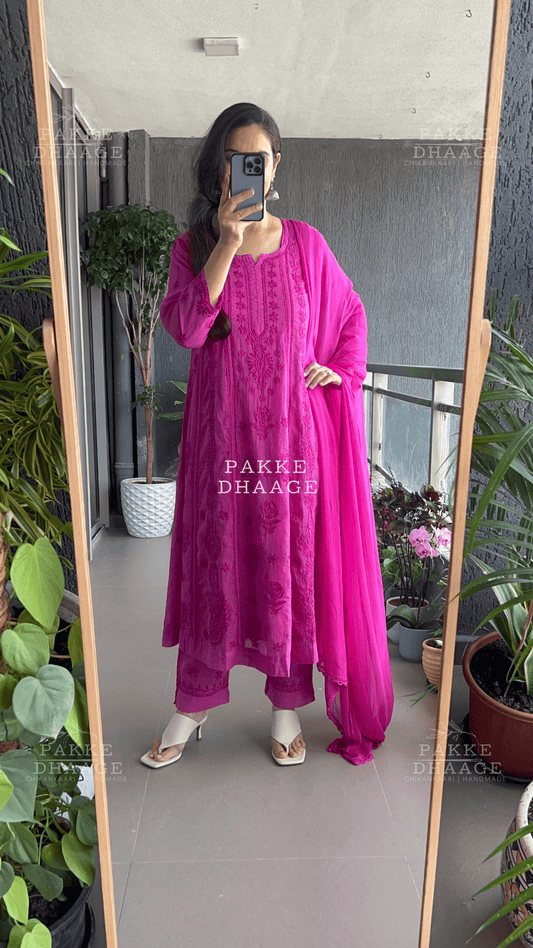 Nazm Pure Kota Doria Anarkali - Orchid Wine