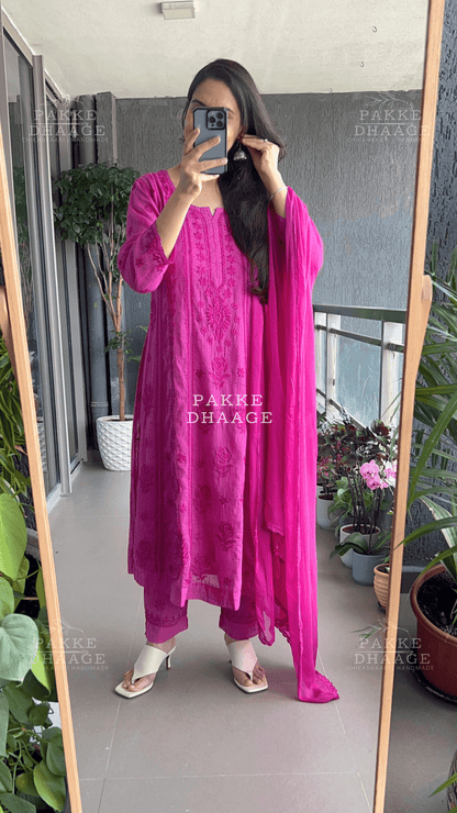 Nazm Pure Kota Doria Anarkali - Orchid Wine