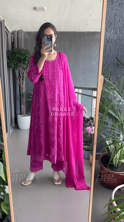 Nazm Pure Kota Doria Anarkali - Orchid Wine