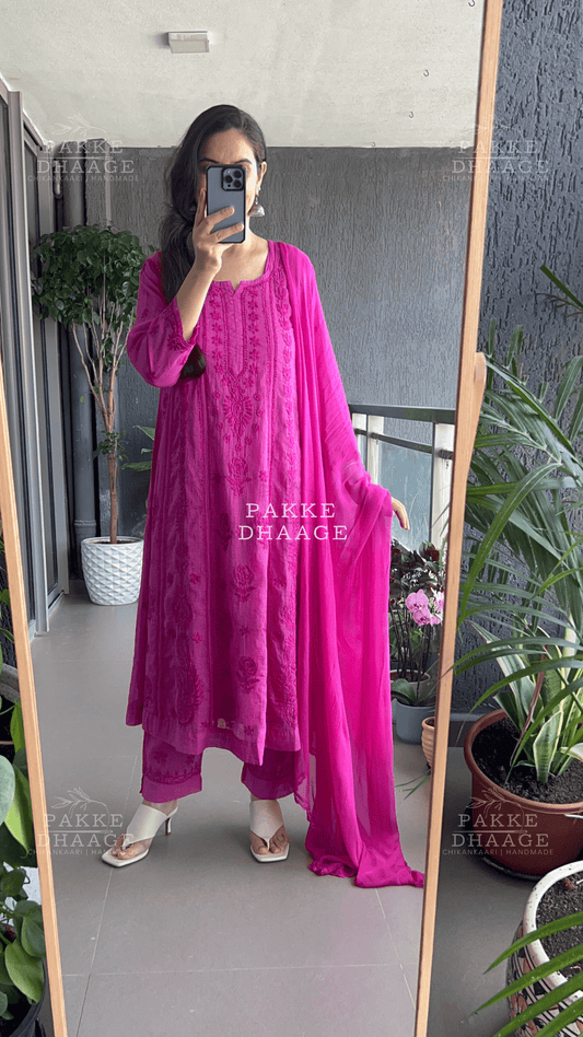 Nazm Pure Kota Doria Anarkali - Orchid Wine
