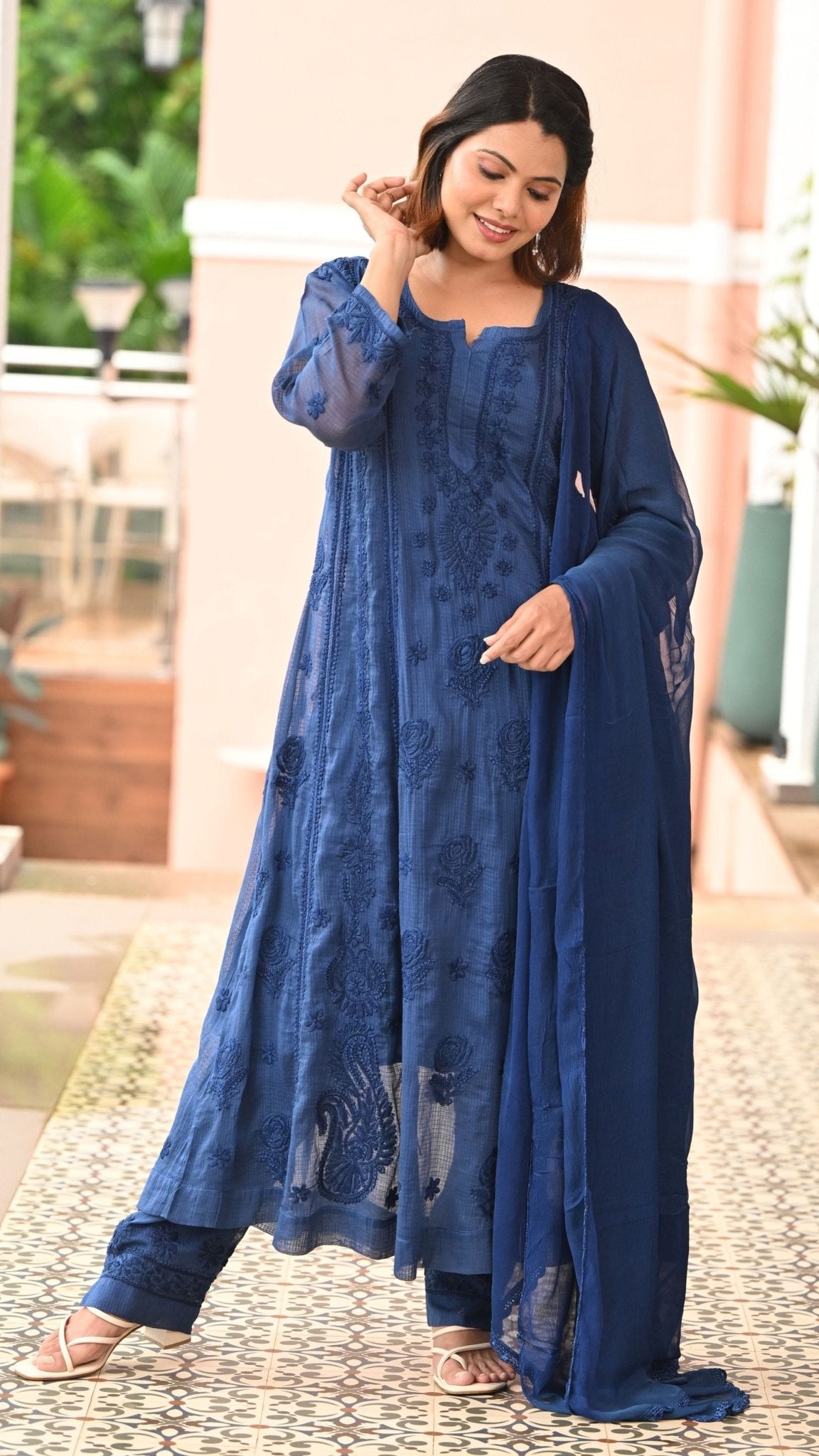 Nazm Pure Kota Doria Anarkali - Persian Blue