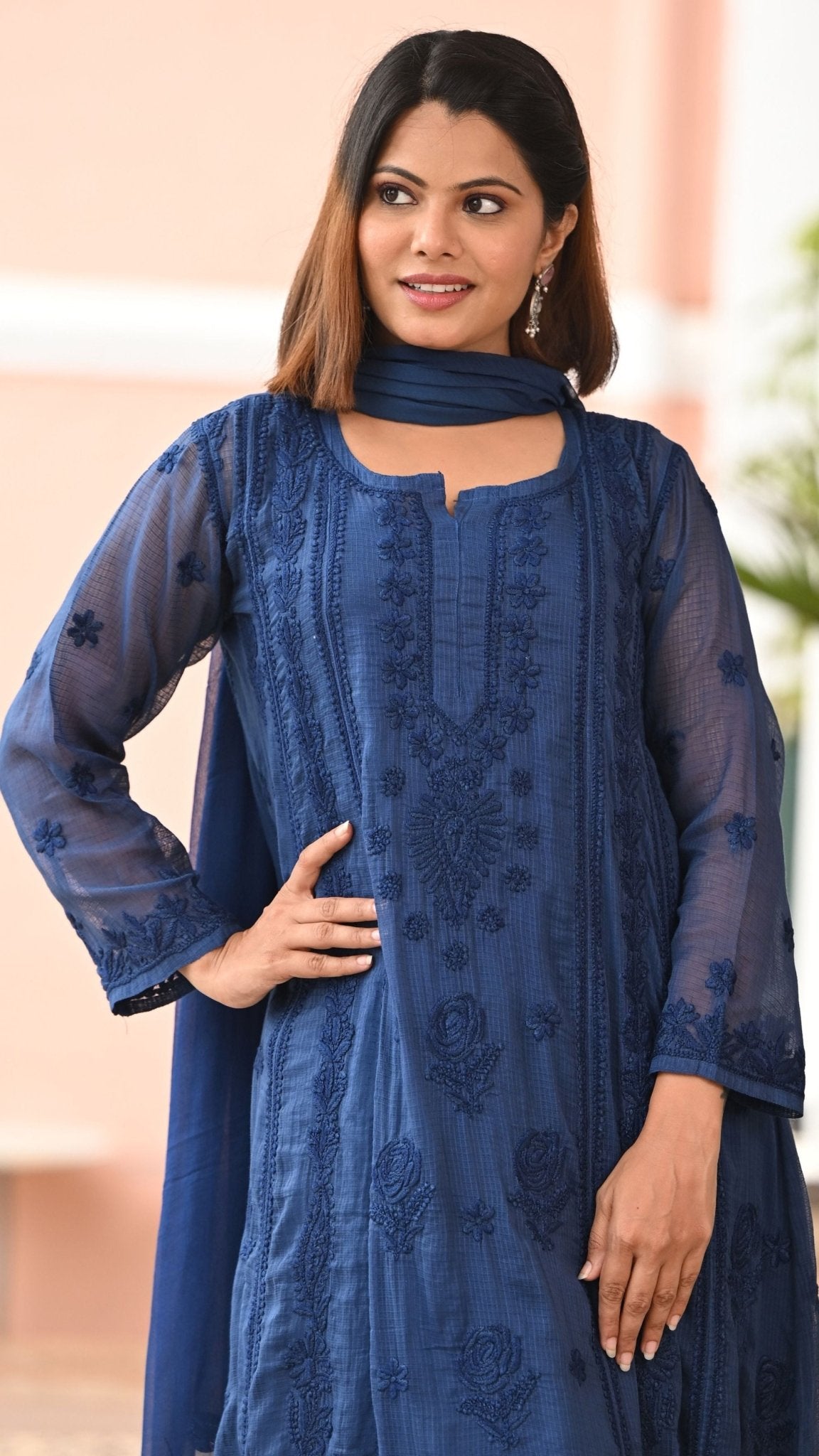 Nazm Pure Kota Doria Anarkali - Persian Blue