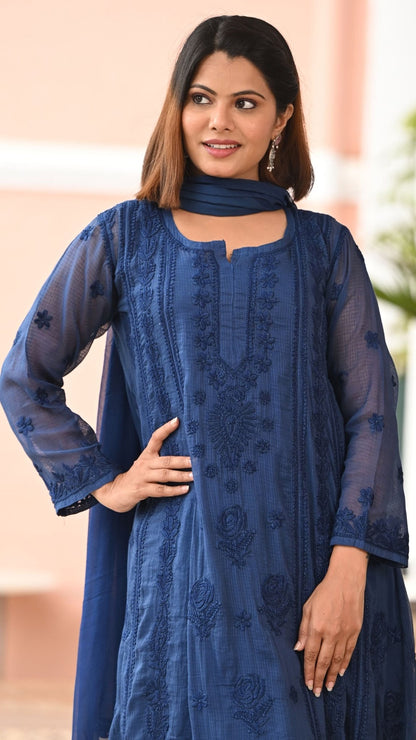 Nazm Pure Kota Doria Anarkali - Persian Blue