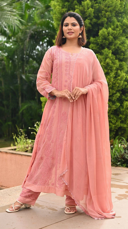 Nazm Pure Kota Doria Anarkali - Rosewood Peach