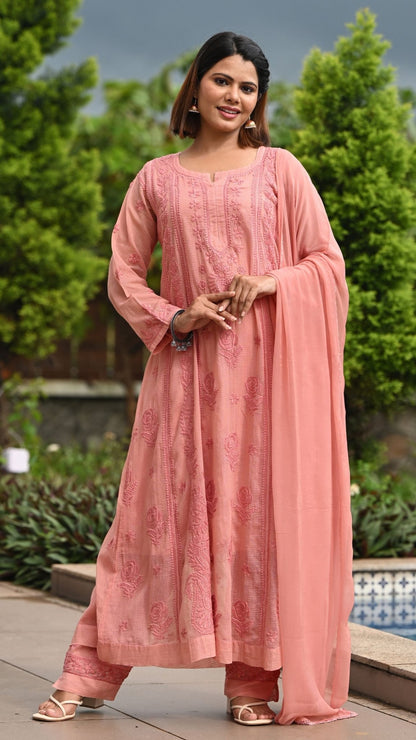 Nazm Pure Kota Doria Anarkali - Rosewood Peach