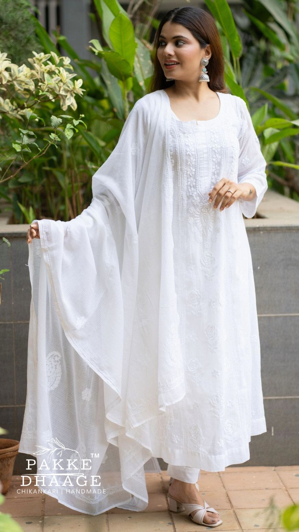 Nazm Pure Kota Doria Anarkali - White