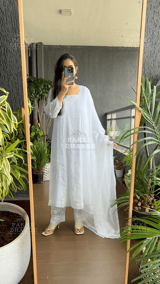 Nazm Pure Kota Doria Anarkali - White