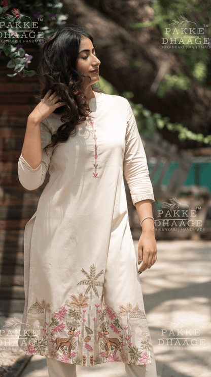 Needle Art Embroidered 3-Pc Suit Set Beige
