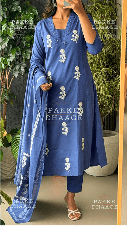 Needle Art Embroidered 3-Pc Suit Set - Royal Blue