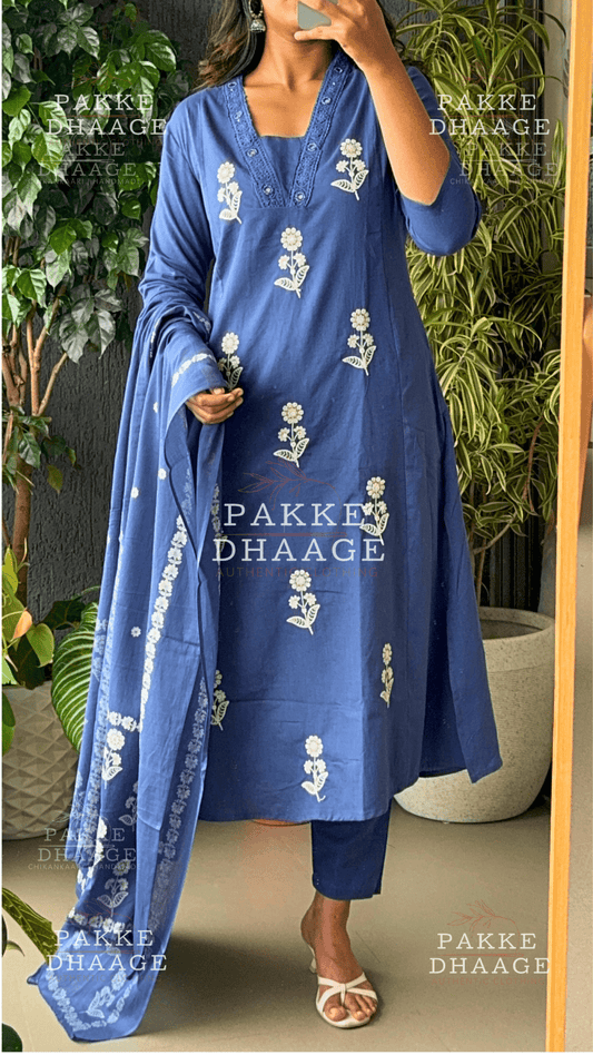 Needle Art Embroidered 3-Pc Suit Set - Royal Blue