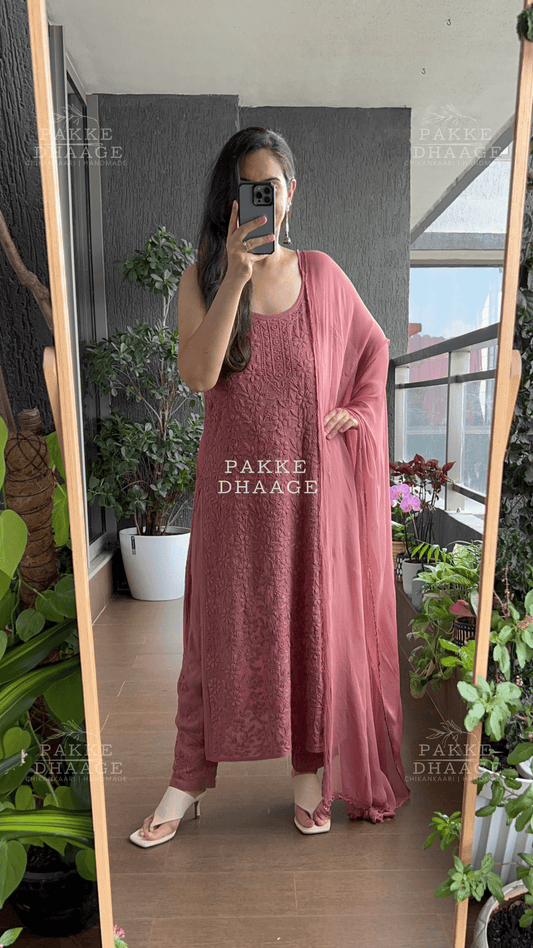 Noor Viscose Georgette Strappy Kurta & Kurta Sets -Chocolate Brown