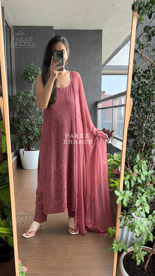 Noor Viscose Georgette Strappy Kurta & Kurta Sets -Chocolate Brown