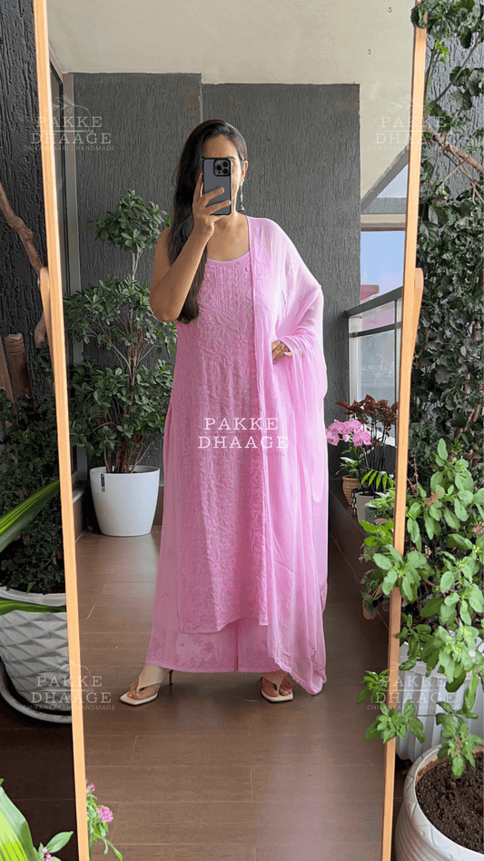 Noor Viscose Georgette Strappy Kurta & Kurta Sets - Cotton Candy Pink