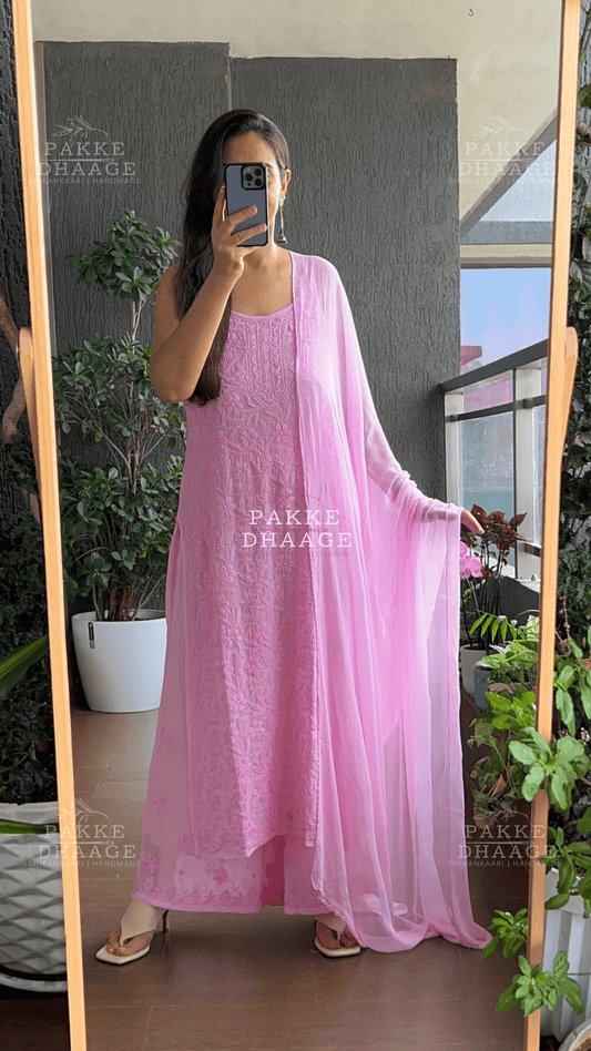 Noor Viscose Georgette Strappy Kurta & Kurta Sets - Cotton Candy Pink