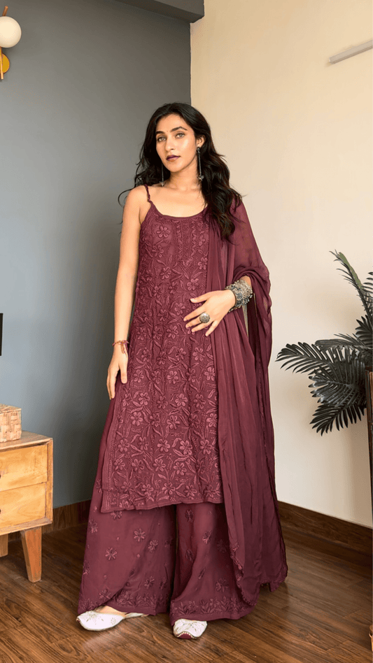 Noor Viscose Georgette Strappy Kurta & Kurta Sets - Dark Mocha