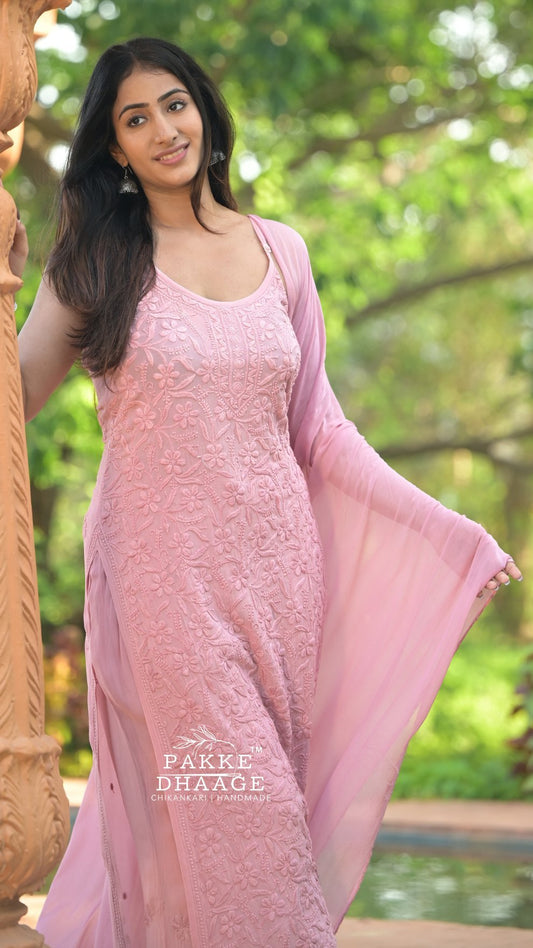 Noor Viscose Georgette Strappy Kurta & Kurta Sets - Lotus Pink