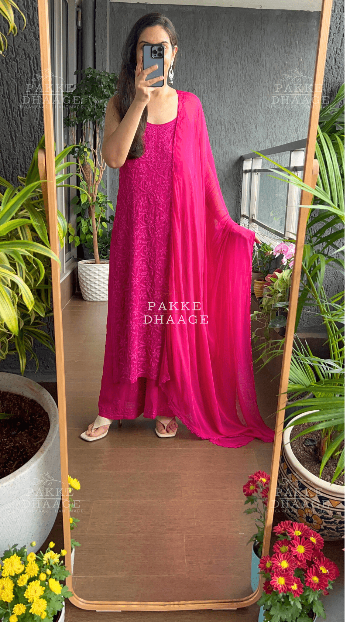Noor Viscose Georgette Strappy Kurta & Kurta Sets - Love Potion Hot Pink