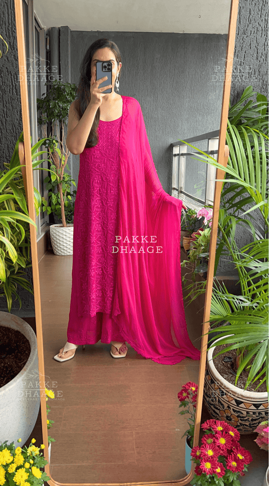Noor Viscose Georgette Strappy Kurta & Kurta Sets - Love Potion Hot Pink