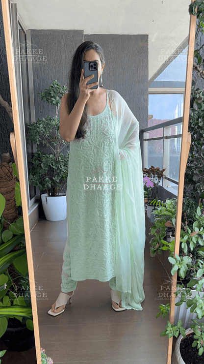 Noor Viscose Georgette Strappy Kurta & Kurta Sets - Mint Green